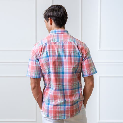 Hope & Henry Mens' Stretch Poplin Short Sleeve Button Down Shirt In Bright Spring Plaid Poplin