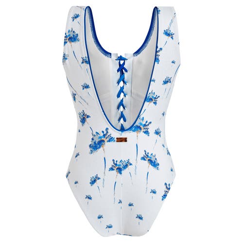 Shop Vilebrequin Herbier Shiny Jersey Lace-up One-piece Swimsuit In Off-white