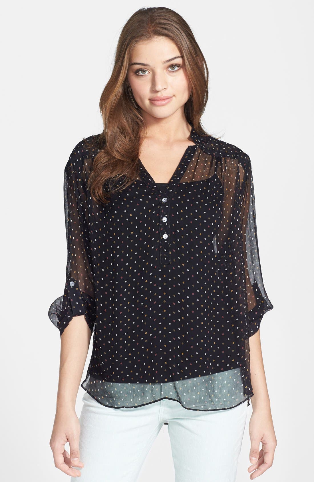 Casual Studio Roll Sleeve Sheer Polka Dot Blouse Nordstrom   95e54f4f Ae8d 4e66 8b72 8ace0dedd466 