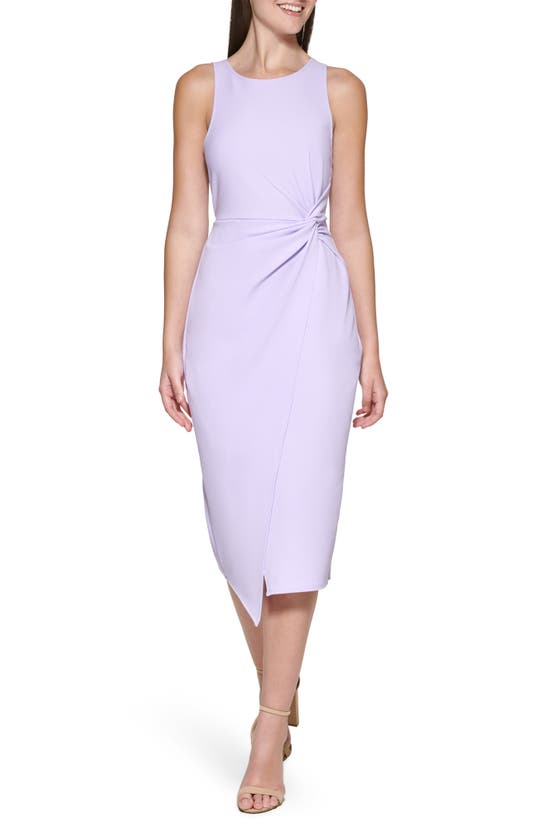 Guess Sleeveless Scuba Crepe Faux Wrap Dress In Lilac