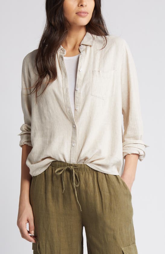 Shop Caslon (r) Linen Blend Button-up Shirt In Flax