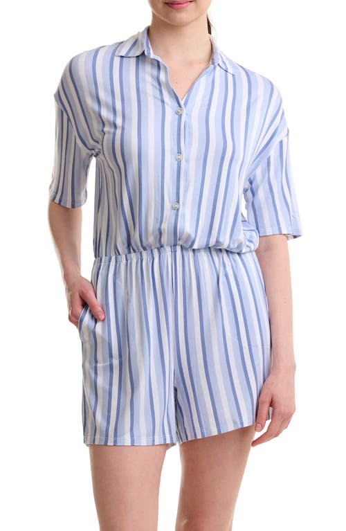 Splendid Stripe Collared Pajama Romper Cool Breeze at Nordstrom,
