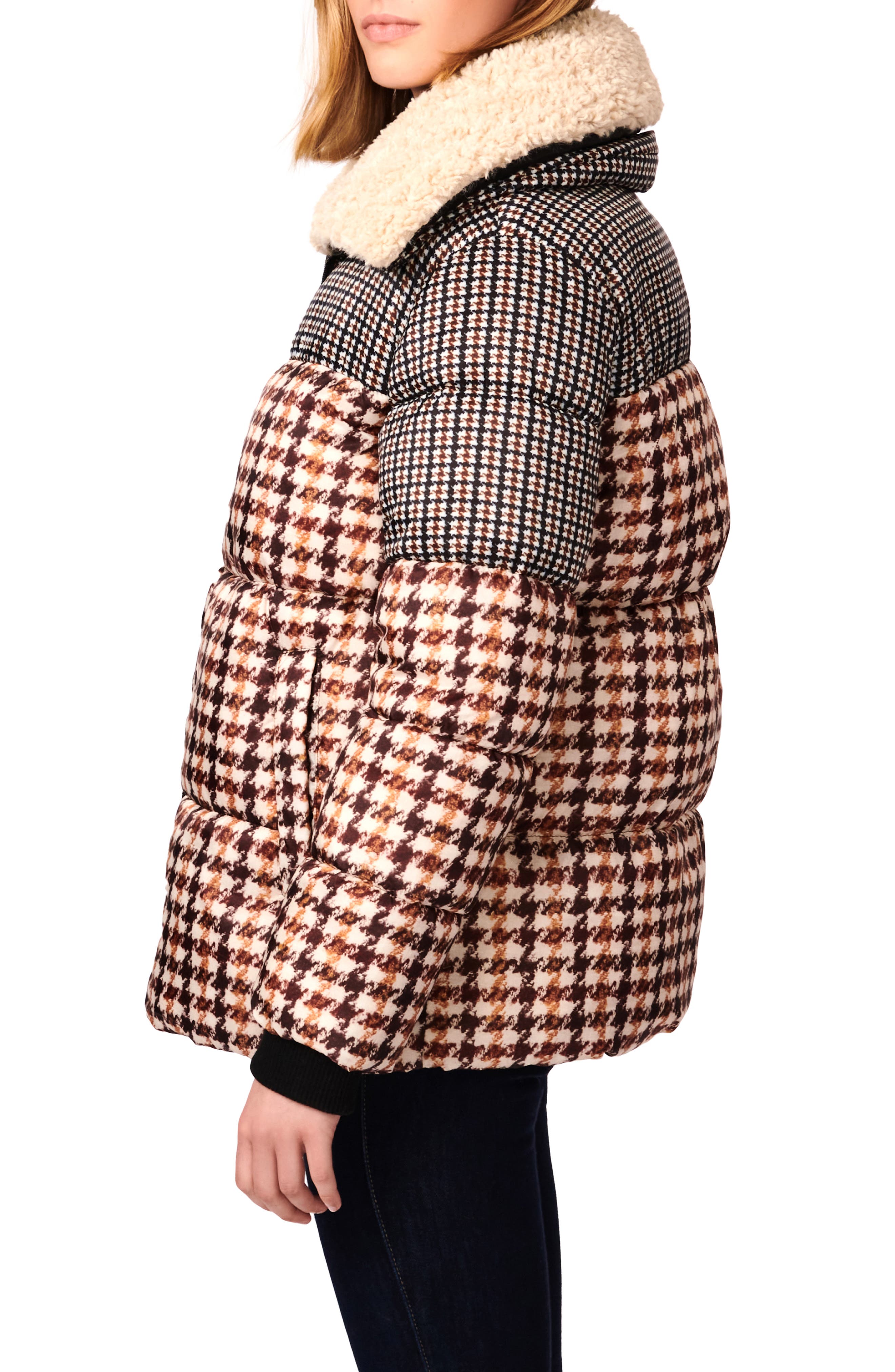 Bernardo Mixed Houndstooth Puffer Coat 