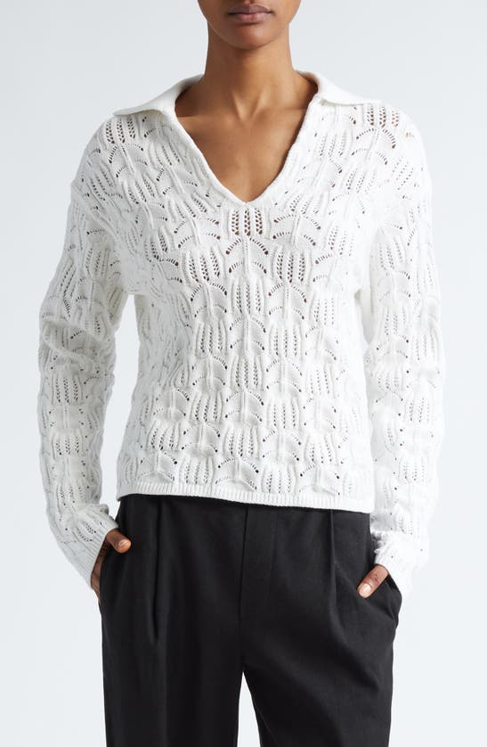 Shop Vince Baja Crochet Sweater In Optic White