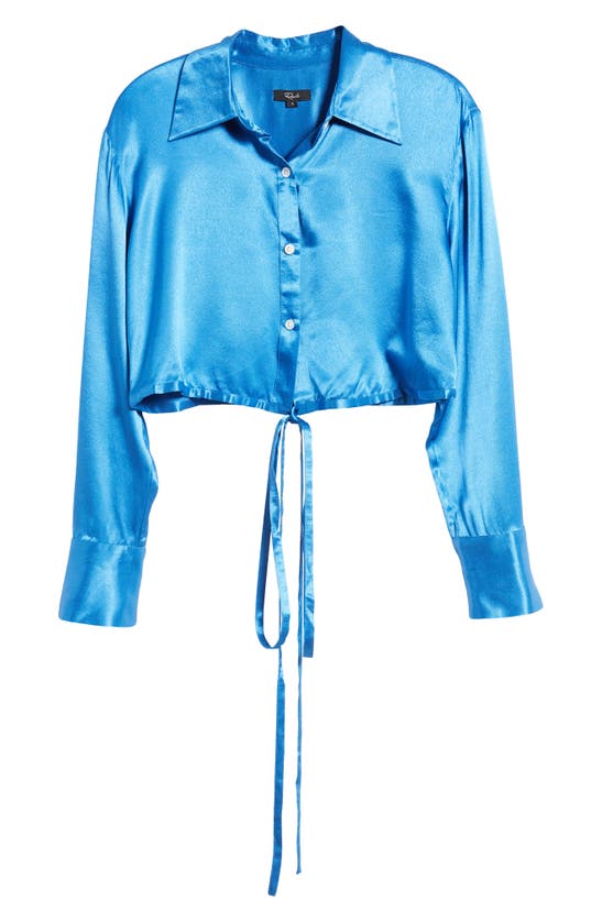 Shop Rails Tiana Tie Waist Crop Satin Blouse In Cobalt