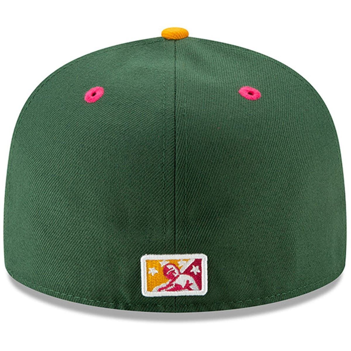 pink and green fitted hat