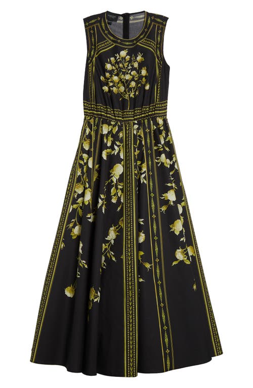 Shop Giambattista Valli Wallpaper Floral Cotton Poplin Fit & Flare Midi Dress In Black/green