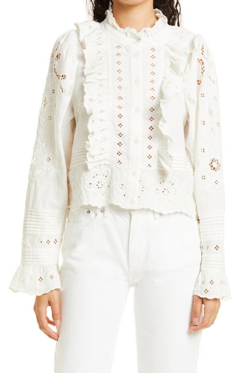 Sea Kiara Embroidered Ruffle Button-Up Shirt in White