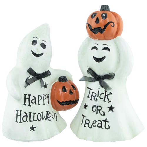 Shop Northlight Ghost And Pumpkin "happy Halloween" And "trick Or Treat" Figurines In White