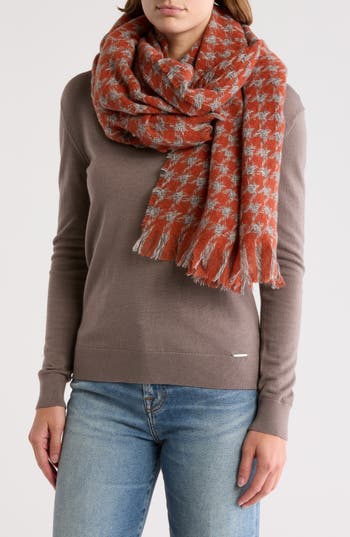 Nordstrom Rack Houndstooth Fringe Scarf In Red Combo