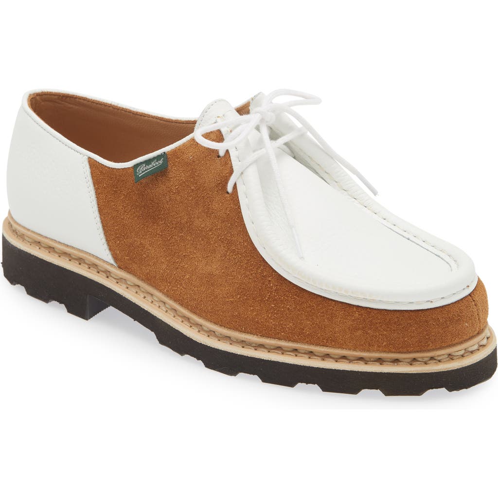 Paraboot Michael Colourblock Derby In Foul Blanc/velours Whiskey