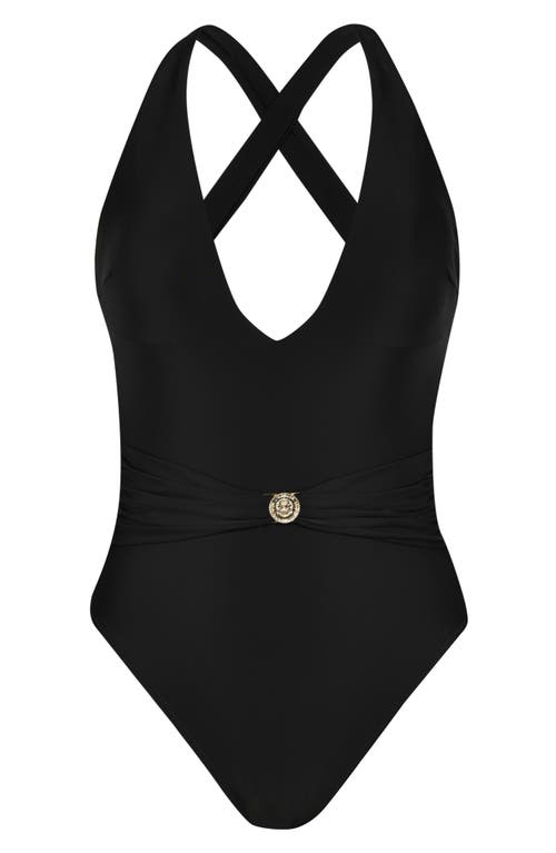 L Agence L'agence Lisa Solids Plunge Neck One Piece Swimsuit In Black