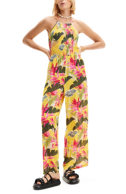 Desigual Tropical Halter Neck Jumpsuit Yellow at Nordstrom,