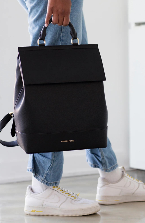 Modern Picnic The Grained Vegan Leather Backpack In Black