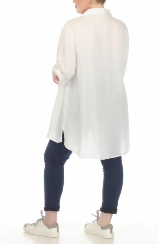 Boho Me Roll Sleeve Button-up Tunic Shirt In White