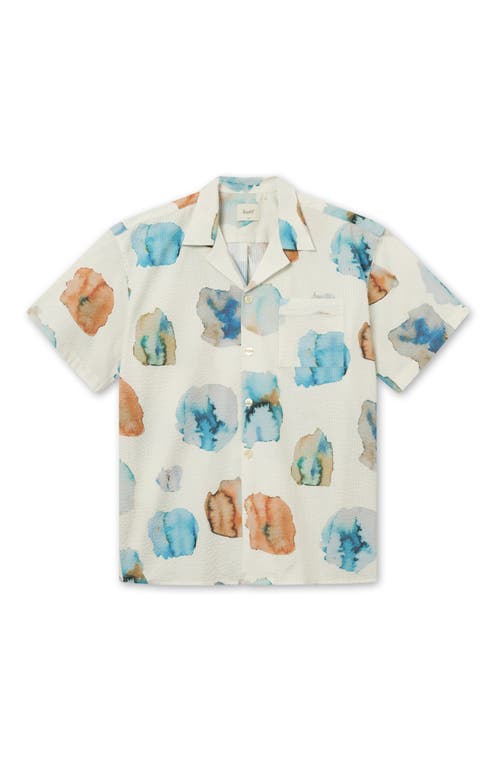 Shop Forét Foret Hush Organic Cotton Seersucker Camp Shirt In Cloud Printed