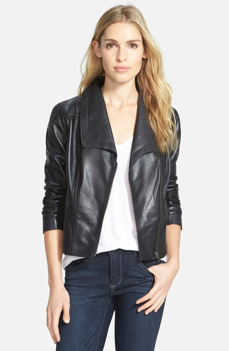 Caslon® Drape Collar Leather Jacket | Nordstrom