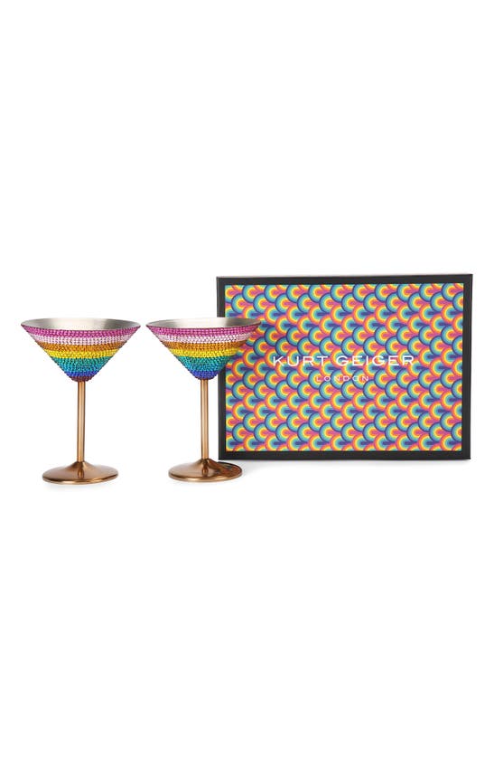 Shop Kurt Geiger Set Of 2 Rainbow Crystal Martini Glasses In Mult/other