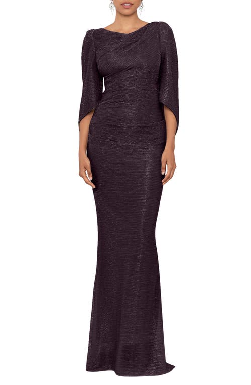 Betsy & Adam Metallic Crinkle Sheath Gown Raisin at Nordstrom,