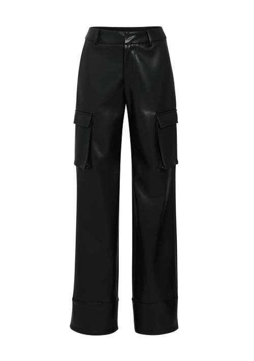 Shop Ser.o.ya Fifer Vegan Leather Mid Rise Cargo Pant In Black