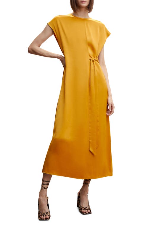 MANGO Satin Wrap Dress in Mustard