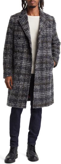 Brushed Wool Blend Plaid Coat