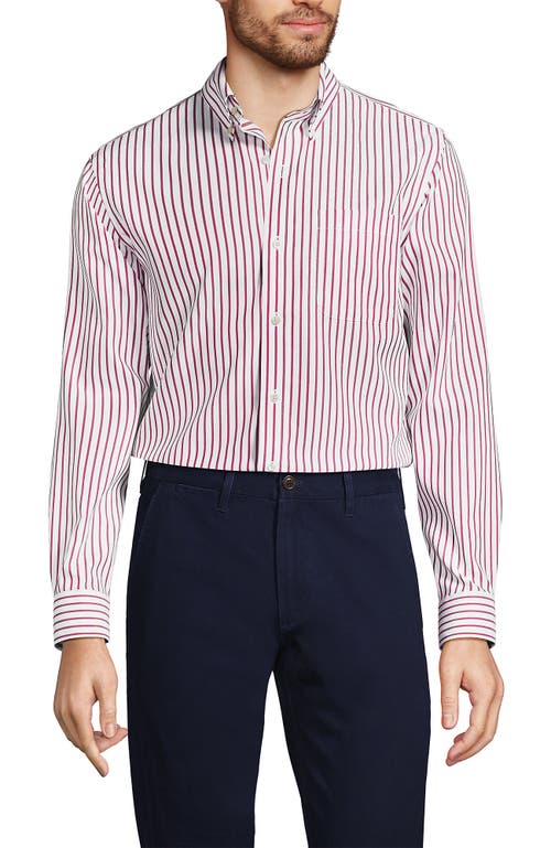 Shop Lands' End Traditional Fit Solid No Iron Supima Pinpoint Buttondown Collar Dress Shirt In White/red Stripes