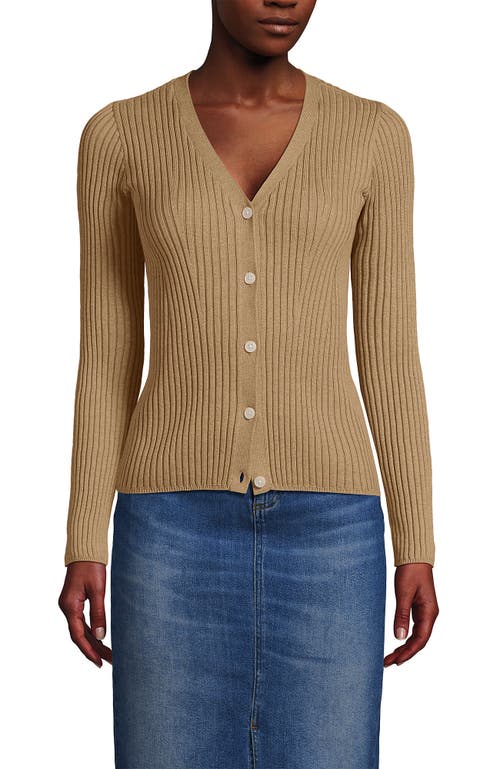 Shop Lands' End Fine Gauge Cotton Cardigan Sweater In Vicuna Heather