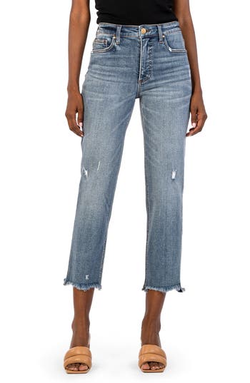 KUT FROM THE KLOTH KUT FROM THE KLOTH RACHAEL FAB AB FRAYED HIGH WAIST CROP MOM JEANS