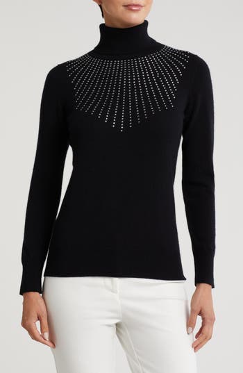 Sofia Cashmere Turtleneck Starburst Cashmere Sweater In Black