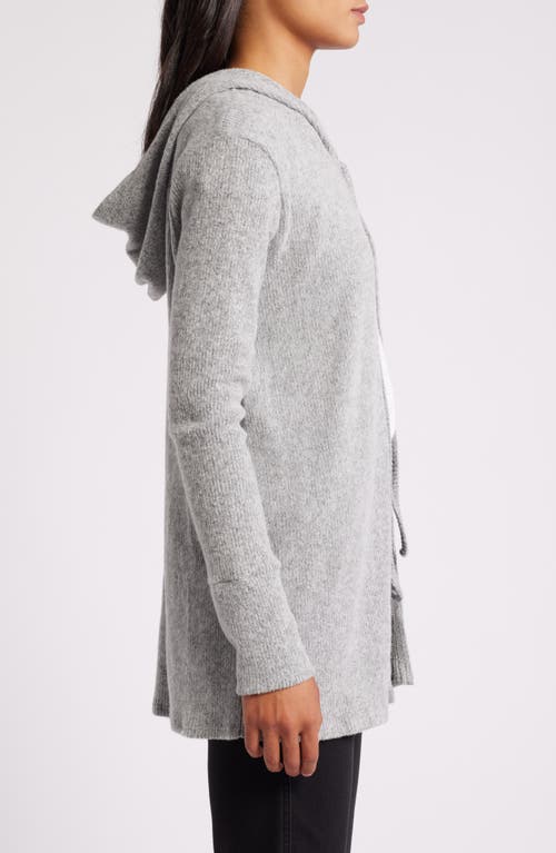 Shop Loveappella Hooded Rib Cardigan In Heather Gray