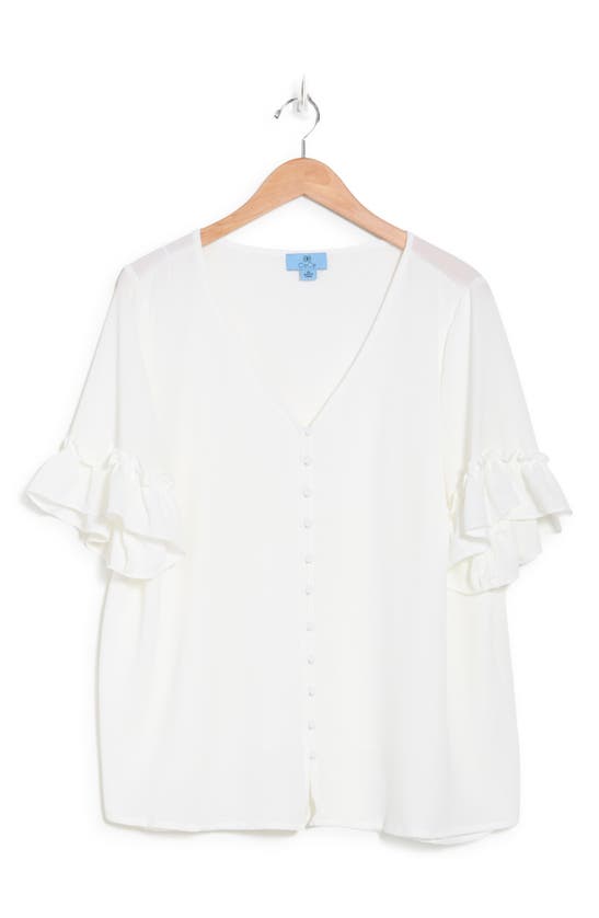Cece Double Flutter Sleeve Button Front Blouse In Ivory
