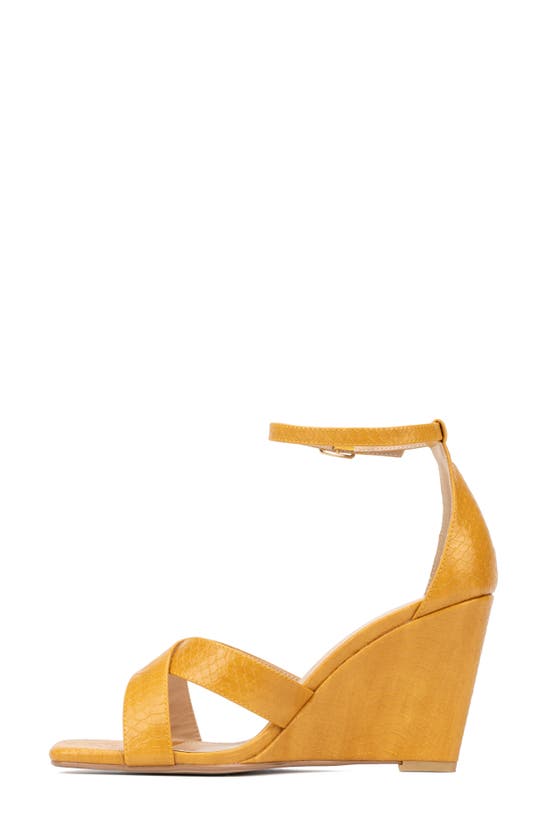 Fashion To Figure Marcie Snake Embossed Wedge Sandal In Yellow