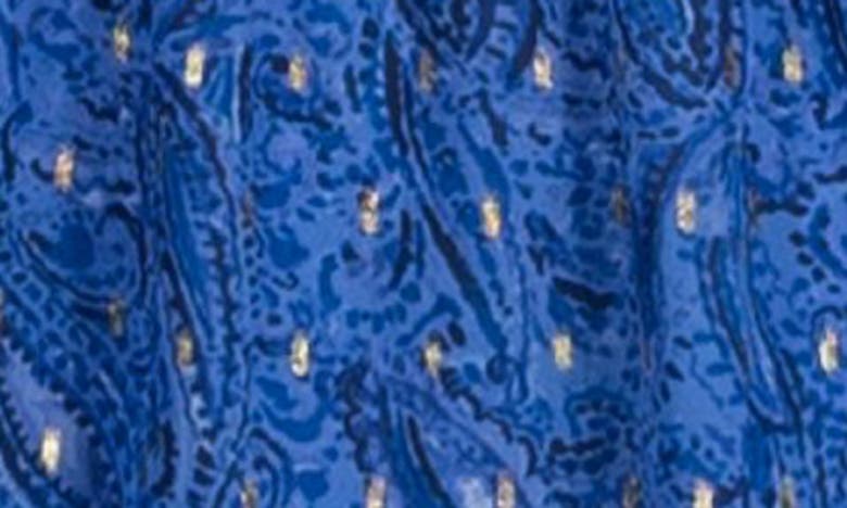 Shop Julia Jordan Foil Crinkle Puff Sleeve Chiffon Dress In Blue Multi