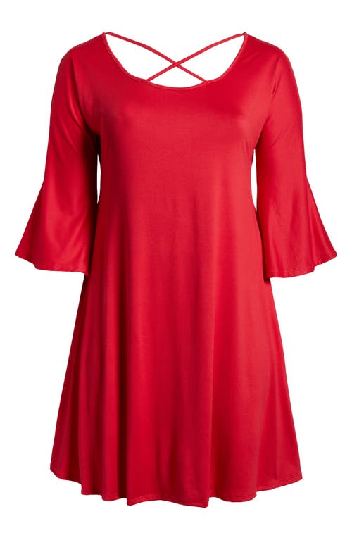 Shop 24seven Comfort Apparel Crisscross Scoop Neck Cold Shoulder Dress In Red