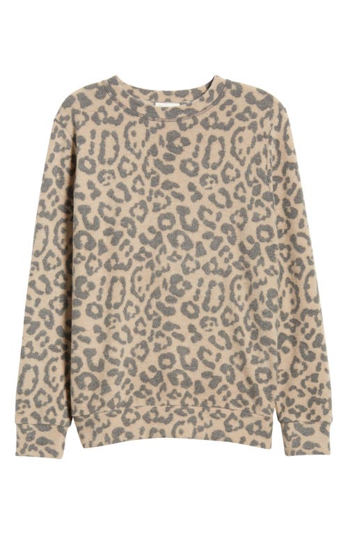 Shop Loveappella Leopard Print Long Sleeve Hacci Knit Top In Camel/charcoal