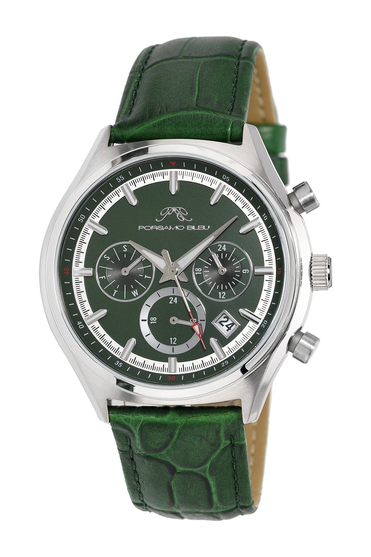 PORSAMO BLEU Men's Dylan Miyota Quartz Croc Embossed Leather Strap