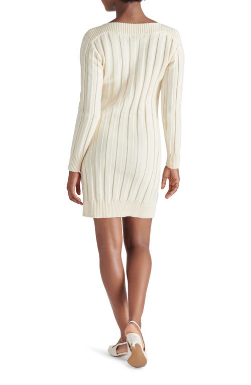 Shop Steve Madden Suzie Wide Rib Long Sleeve Mini Sweater Dress In Cream