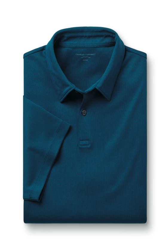 Shop Charles Tyrwhitt Plain Short Sleeve Jersey Polo In Turquoise Blue