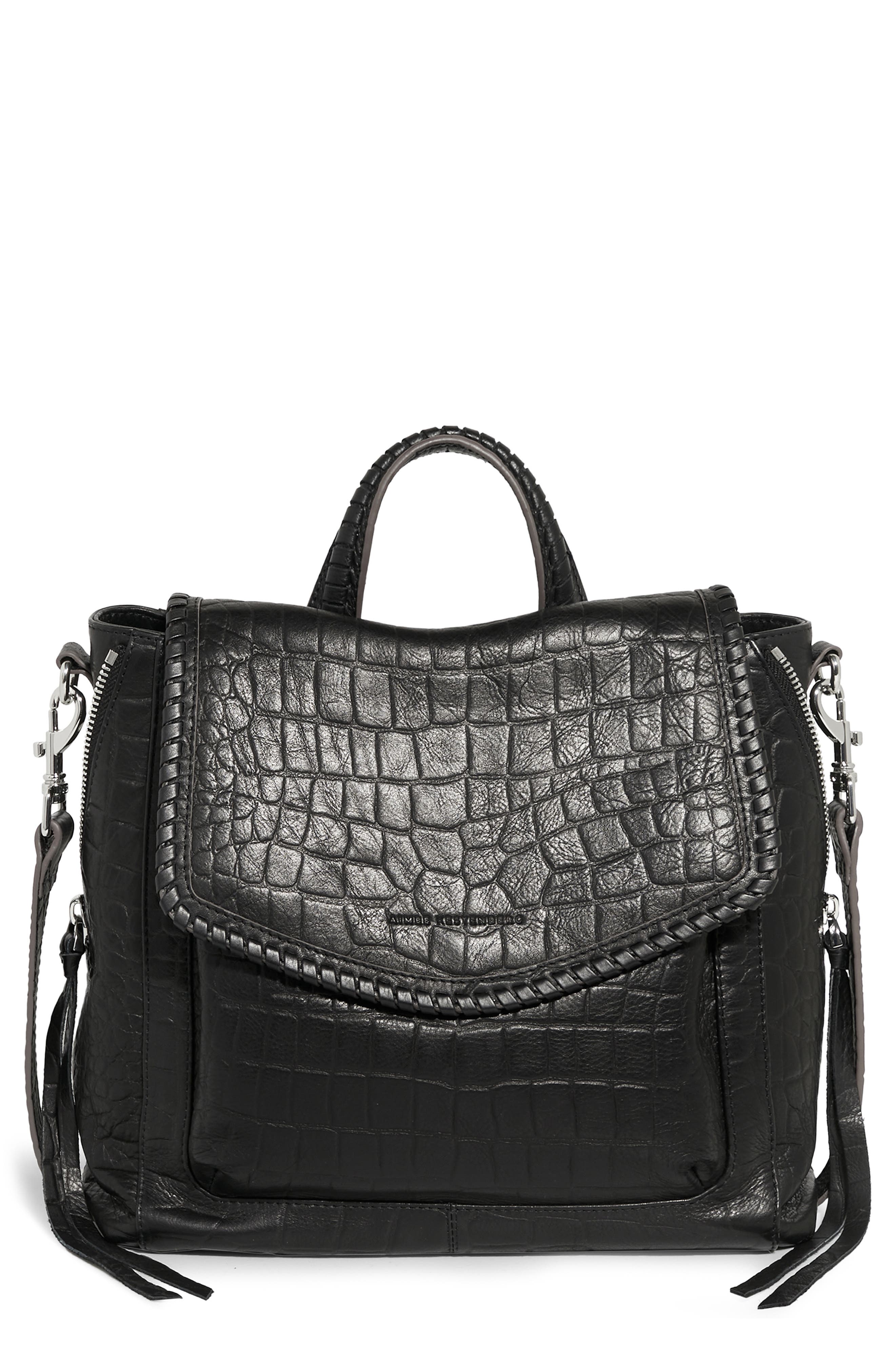 Aimee Kestenberg All for Love Convertible Leather Backpack in Black Croco |  Smart Closet