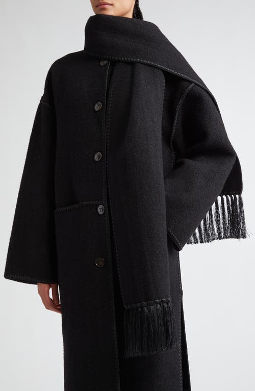 Shop Totême Toteme Embroidered Scarf Wool Blend Coat In Black