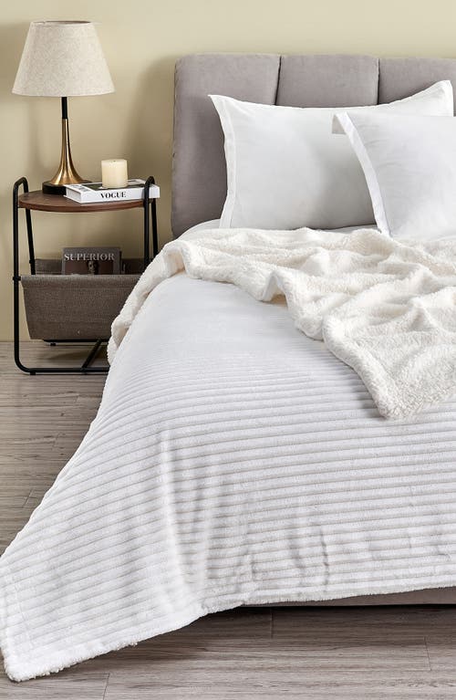 Woven & Weft Ribbed Faux Shearling Reversible Blanket In White