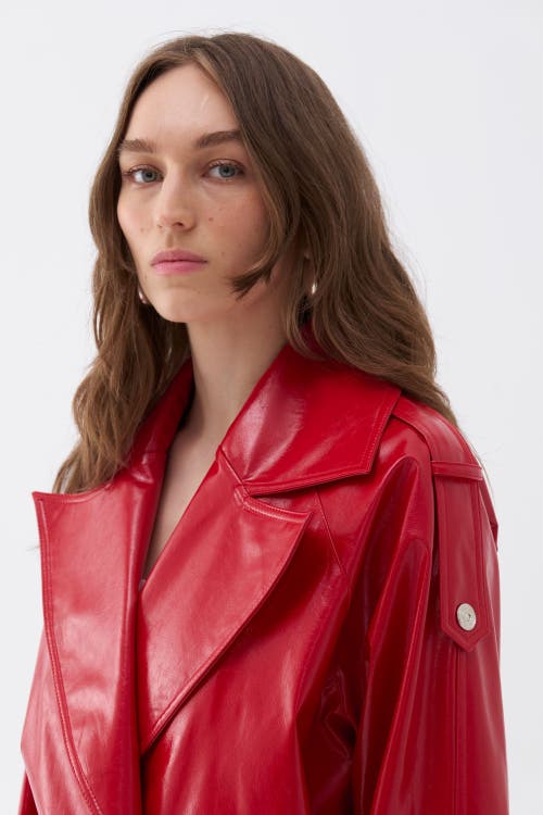 Shop Nocturne Faux Leather Trench Coat In Red