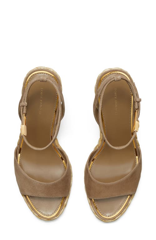 Shop Tory Burch Double T Wedge Sandal In River Rock