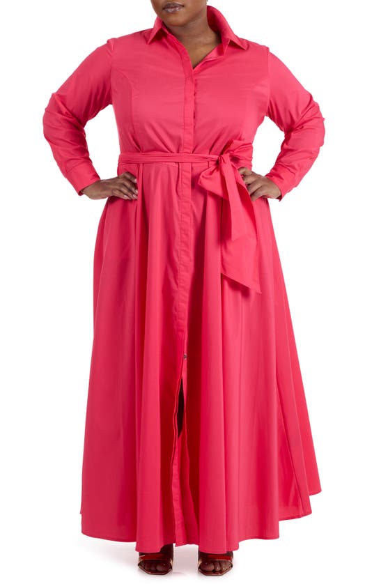 Shop Pari Passu Long Sleeve Maxi Poplin Shirtdress In Watermelon