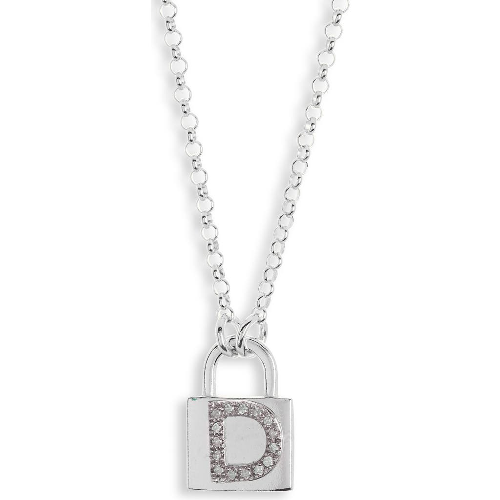 Meshmerise Diamond Padlock Initial Pendant Necklace In White-d