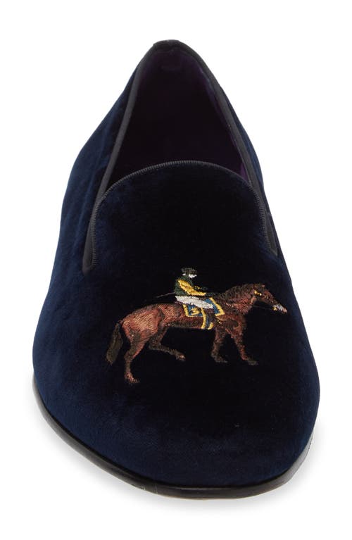 Ralph Lauren Alonzo Standing Horse Velvet Slipper In Classic Chairman Navy