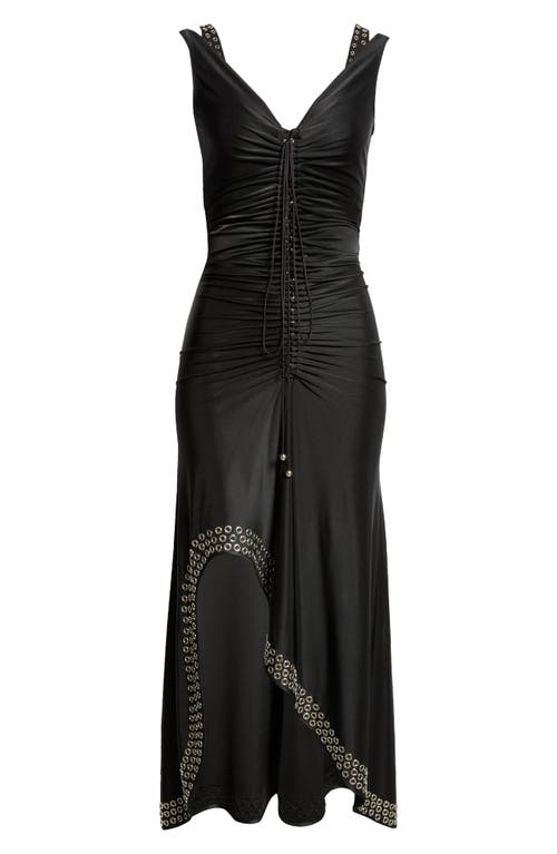 Rabanne Grommet Detail Asymmetric Hem Dress In Black