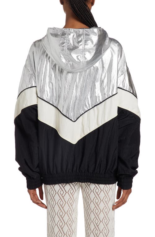 Shop Golden Goose Patchwork Hoodie Windbreaker In Silver/dark Papyrus/black