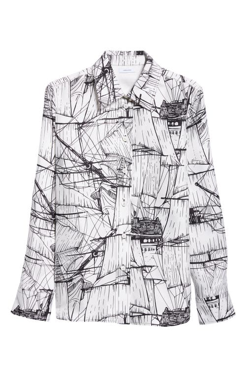 Ferragamo Silk Twill Button-up Shirt In White/nero